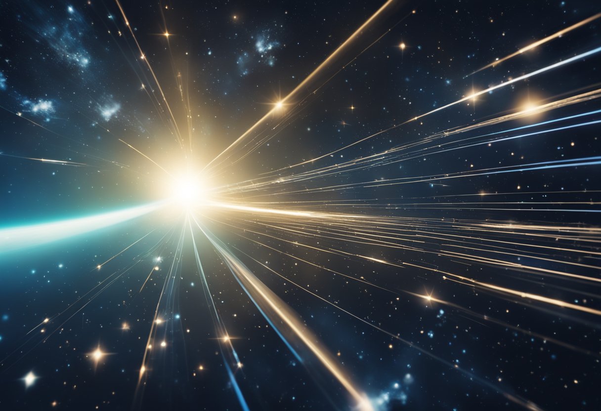 Laser beams propel a spacecraft through the vacuum of space, emitting a powerful and focused light to generate thrust