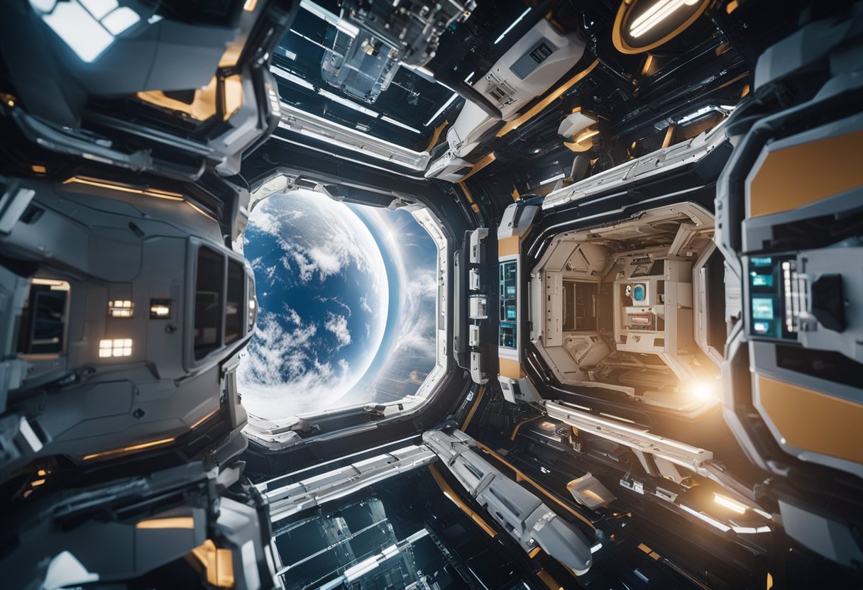 A futuristic space station efficiently harnesses resources for sustainable space exploration