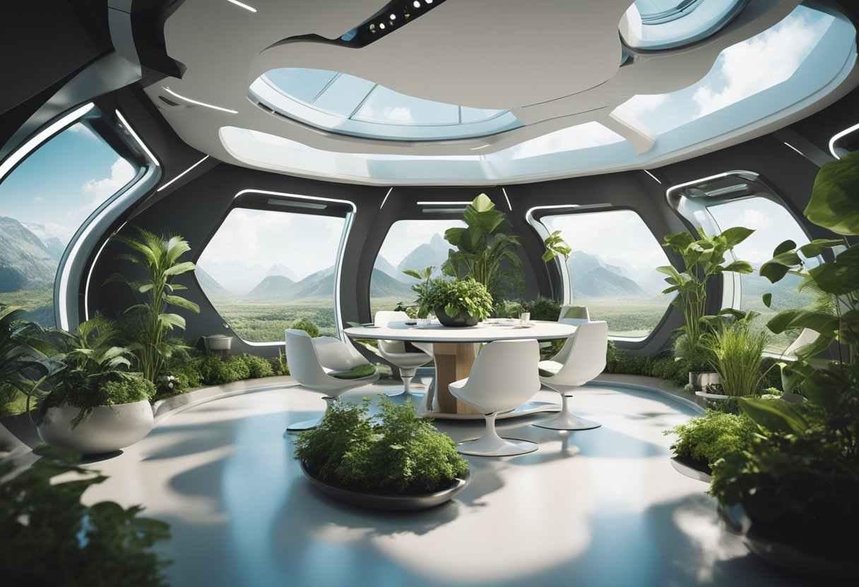 A futuristic space station with advanced agriculture technology, growing plants in zero gravity