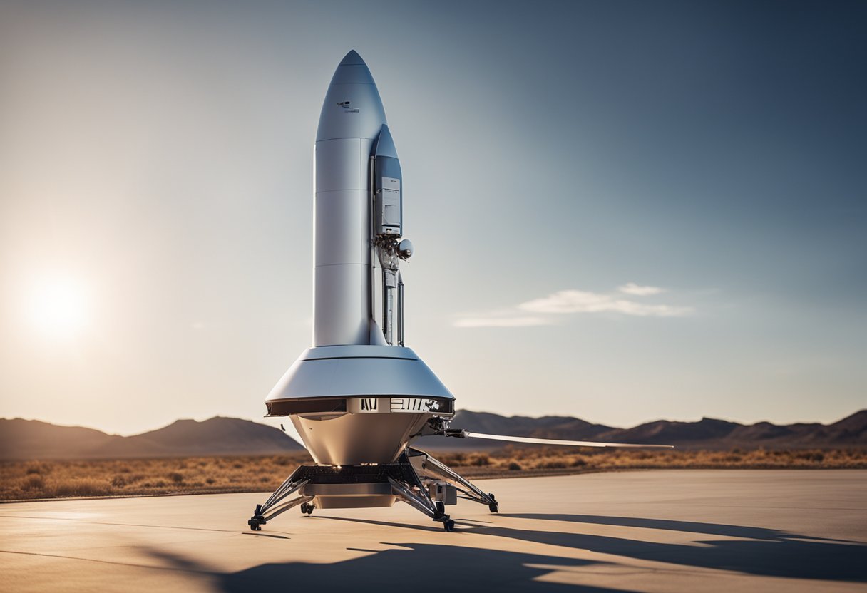 A reusable spacecraft lands smoothly on a launch pad, with its sleek, metallic exterior gleaming in the sunlight, showcasing the latest advancements in space technology