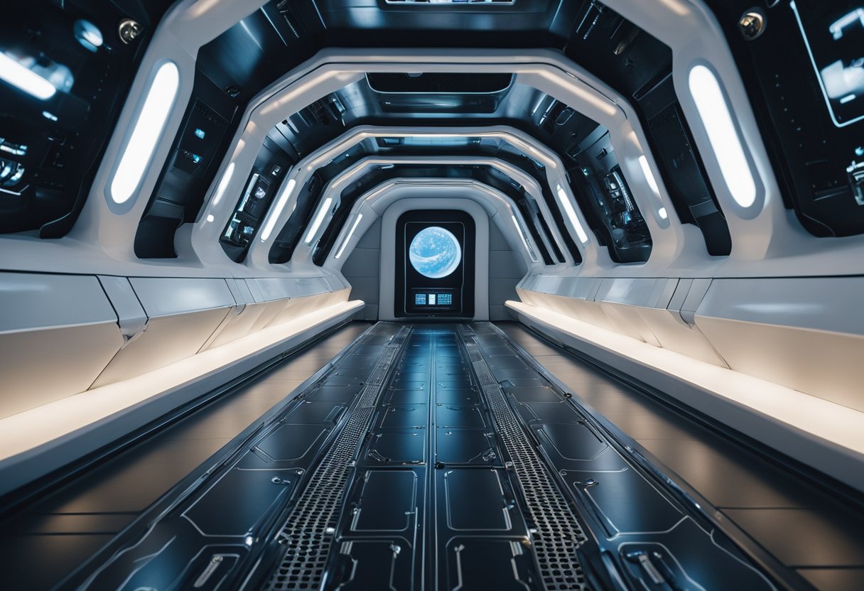 Air ducts circulate oxygen in a futuristic spacecraft, with panels and control systems visible