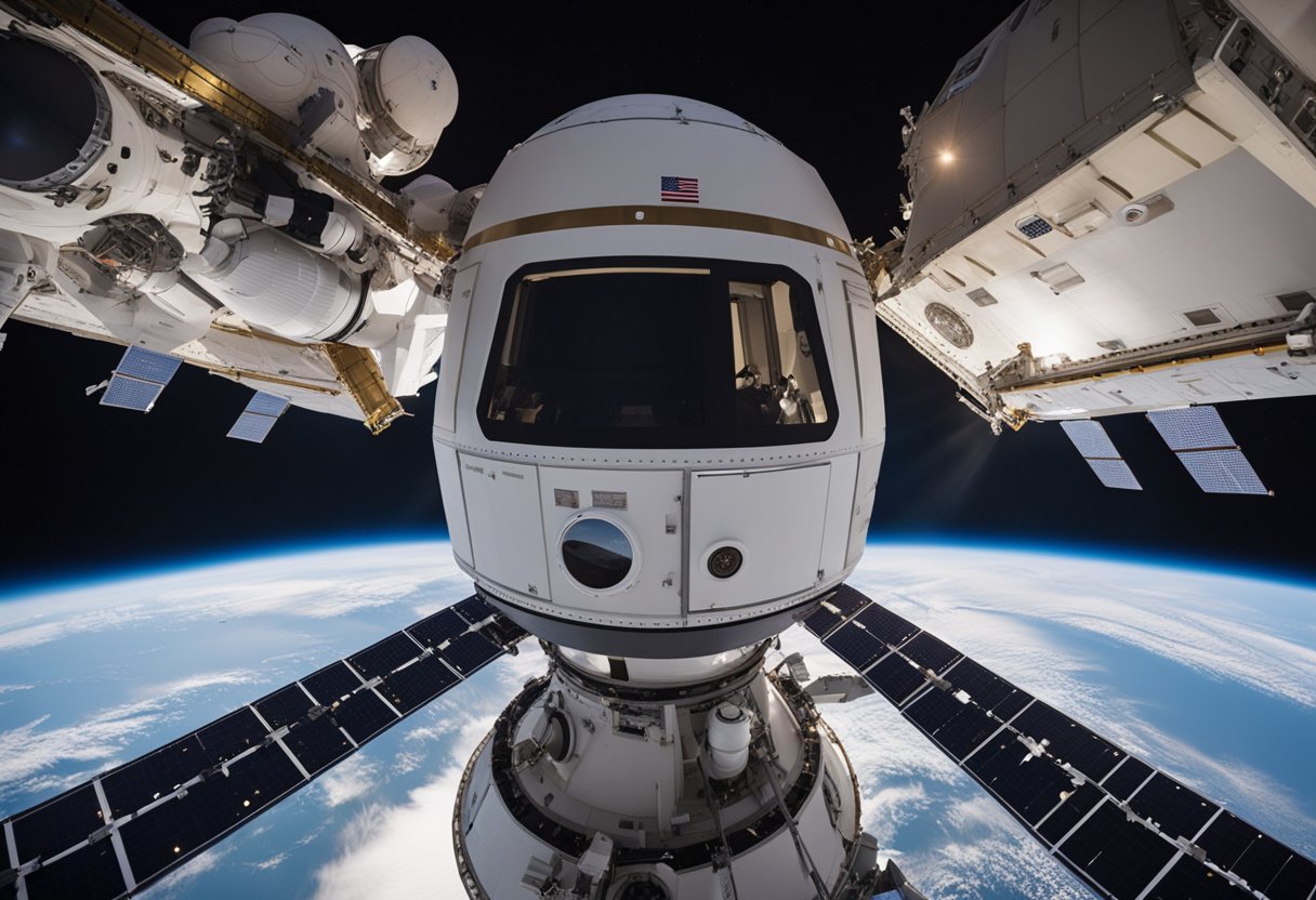 SpaceX Dragon spacecraft docked at the International Space Station, with astronauts conducting post-mission tours and activities