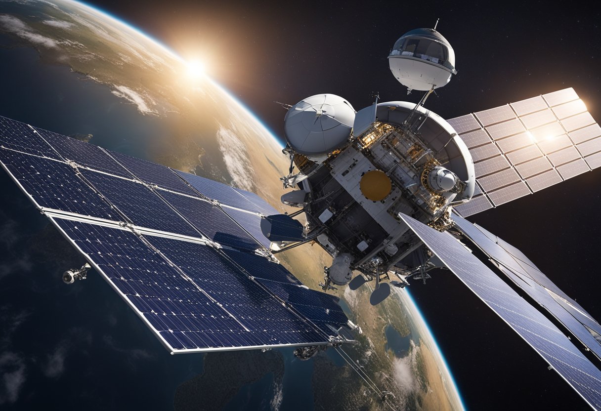 Spacecraft orbit Earth, deploying advanced satellites and robotic probes. Solar panels and cutting-edge propulsion systems power these innovations, shaping the future of space exploration