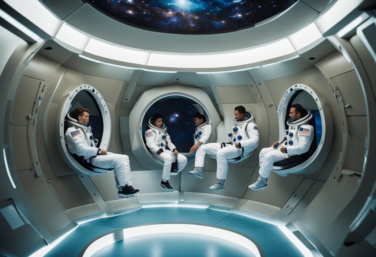 Aspiring space tourists follow rigorous fitness routines in a zero-gravity simulation chamber