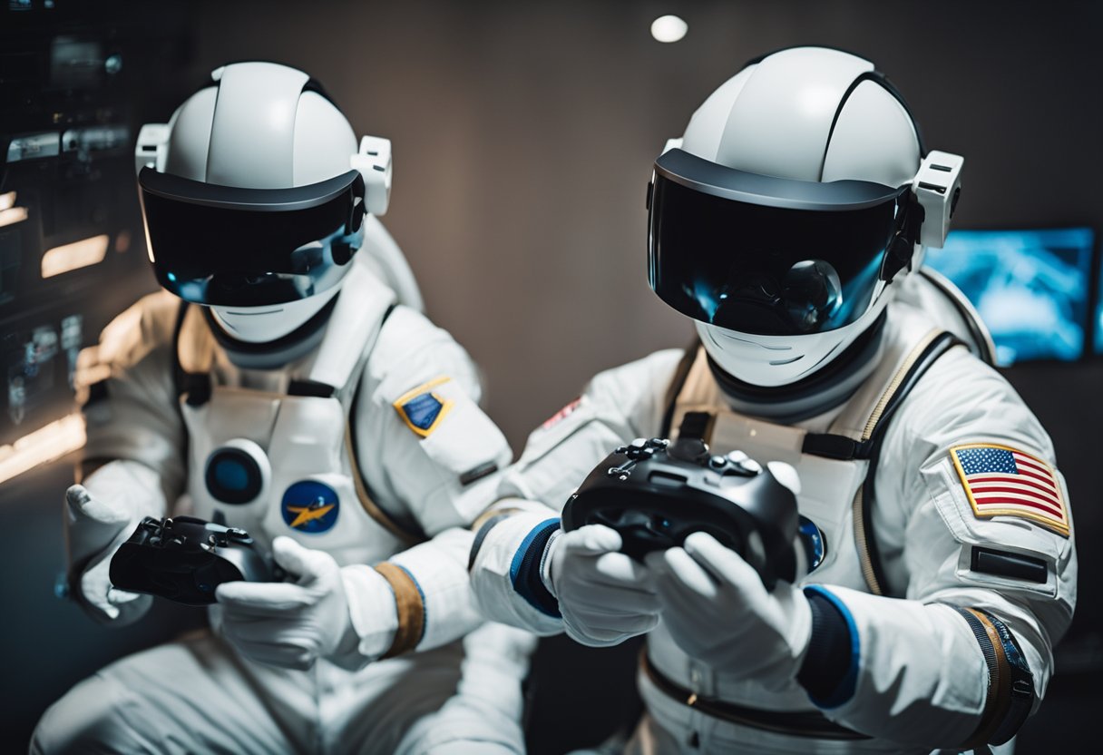Astronauts use virtual reality and simulators to practice communication and media interaction in training