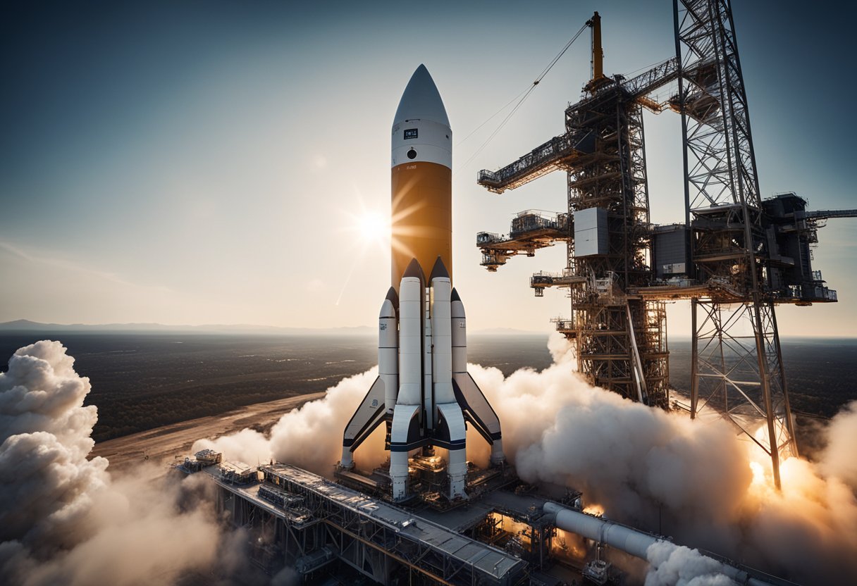 Modern space agencies and programs launch rockets and satellites into orbit. Historical space missions include moon landings and satellite deployments
