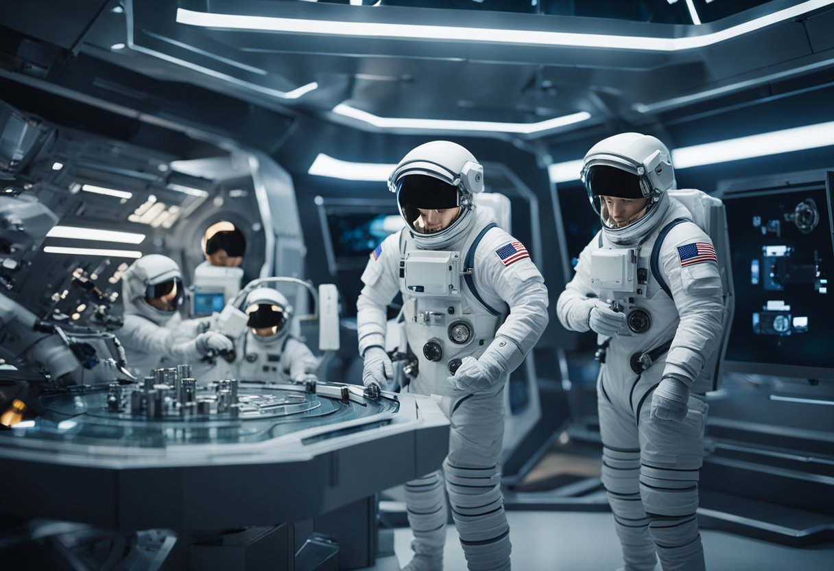 A group of astronauts work together to solve complex tasks in a futuristic space station, facing challenges and seizing opportunities as a cohesive team