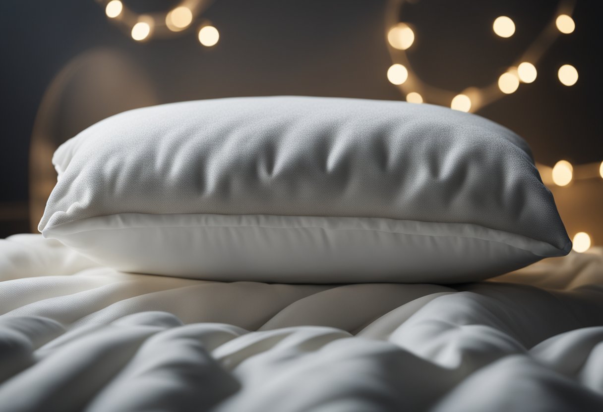 A floating pillow and blanket in a weightless environment, with objects gently drifting around