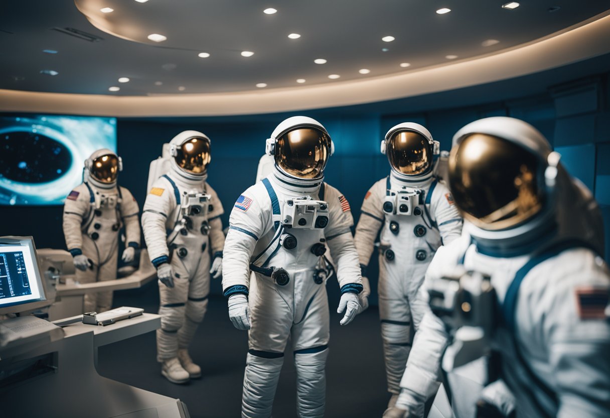 A group of astronauts undergo mental training in a simulated space environment, focusing on psychological preparation for their upcoming space travel mission