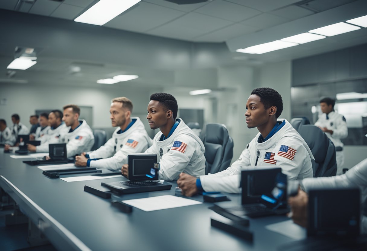 A group of astronauts undergo rigorous physical and mental health training in a state-of-the-art facility, preparing for the demands of space travel