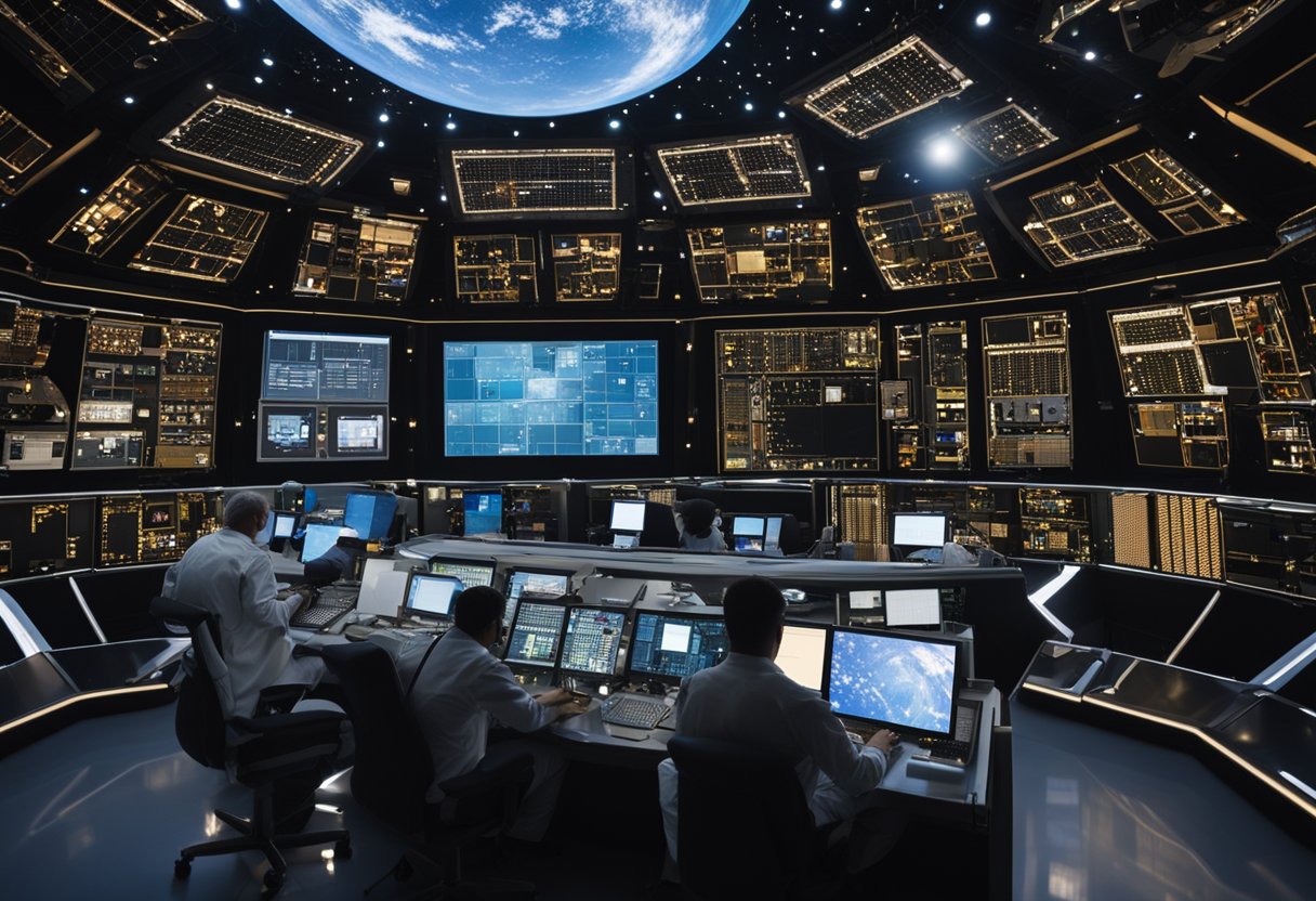 Various spacecraft and communication devices are being prepared for a space journey, with technicians and engineers working diligently to ensure seamless connectivity