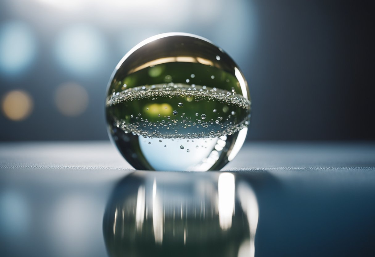 A floating water droplet forms a perfect sphere, defying gravity in a space station