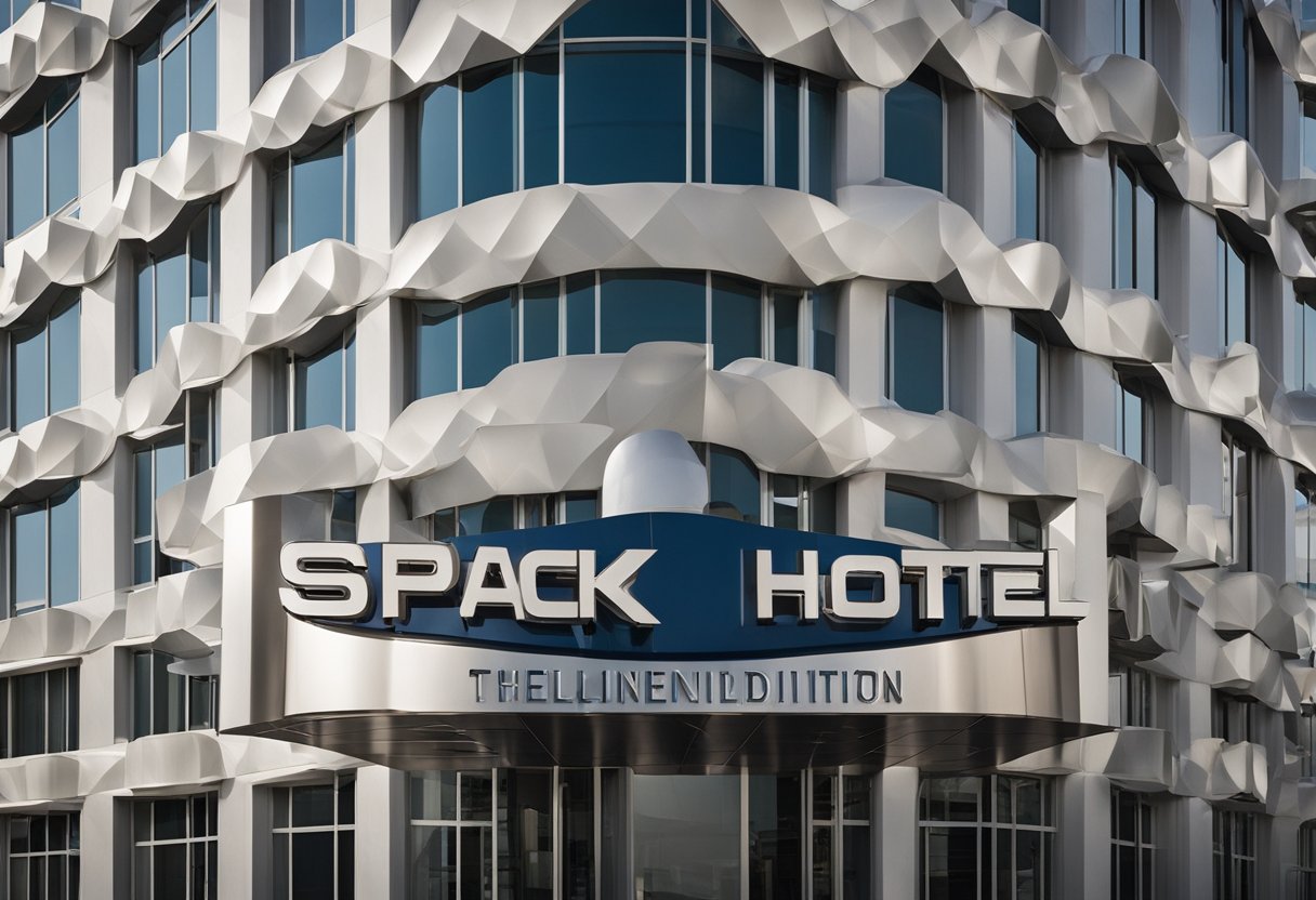The space hotel's exterior showcases regulatory and ethical guidelines, with clear signage and symbols denoting compliance