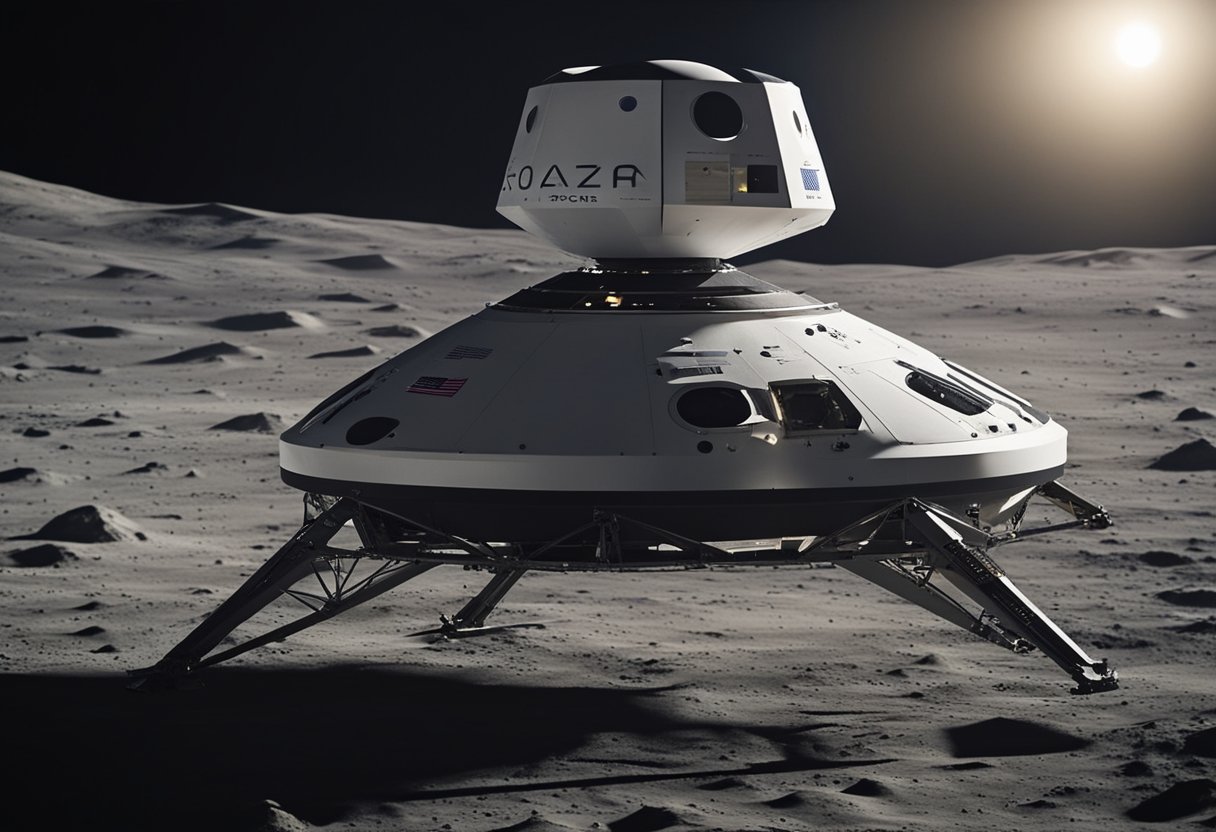 The SpaceX Lunar Tour Craft hovers above the moon's surface, with advanced technology and sleek design