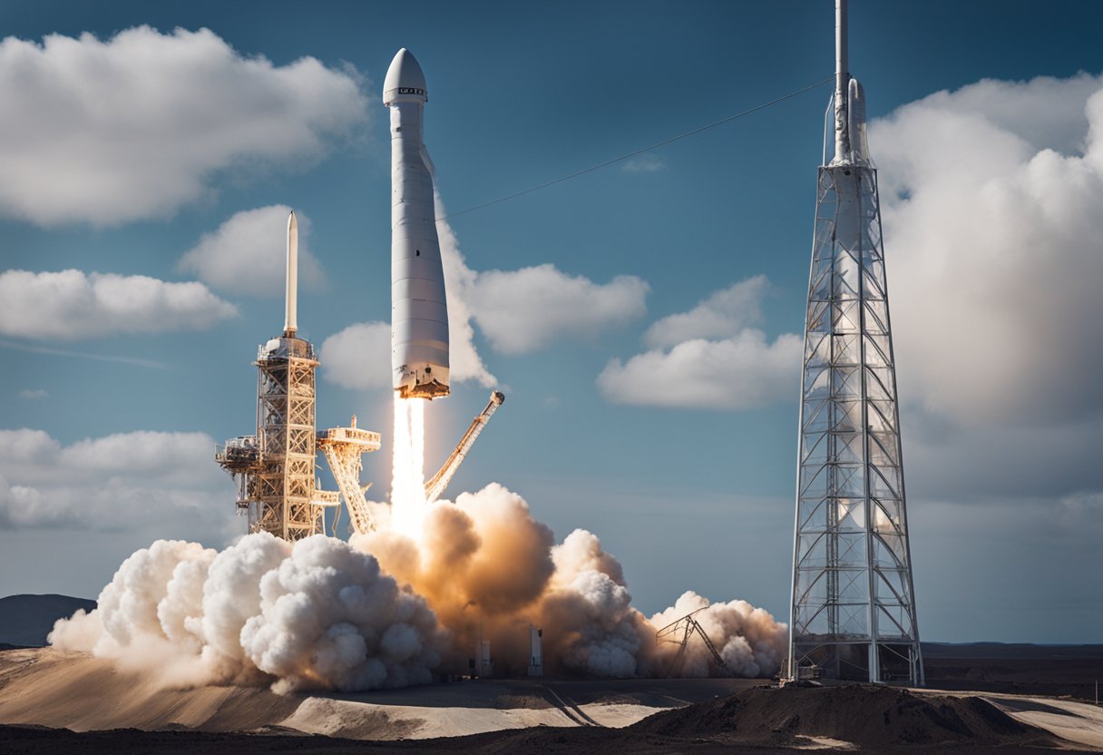 SpaceX lunar tours: rocket launching from Earth, passing through space, and landing on the moon. Regulatory agencies overseeing the process. Environmental impact assessments conducted