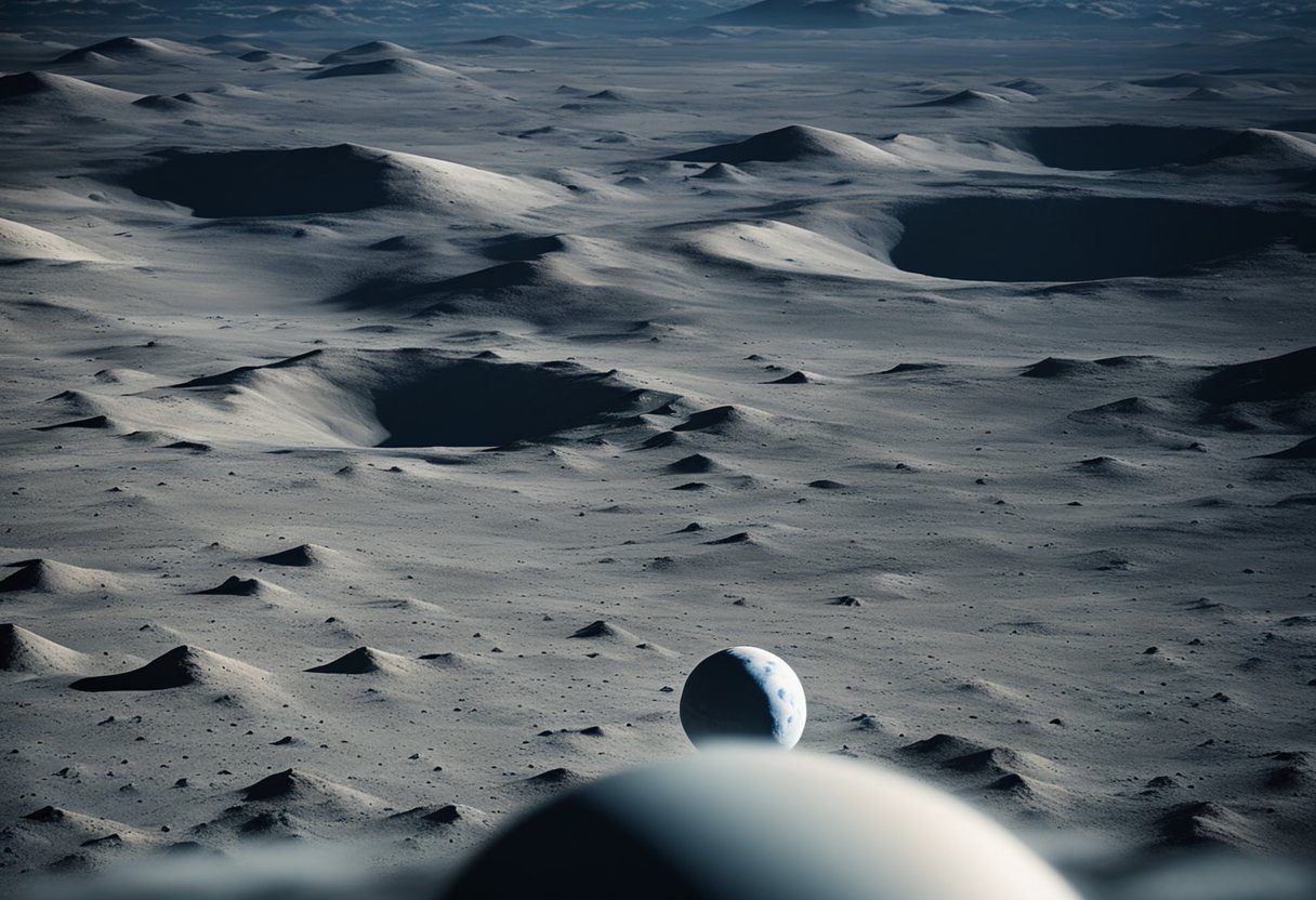 Tourists explore the lunar surface, with the Earth in the distance, as part of the Artemis program