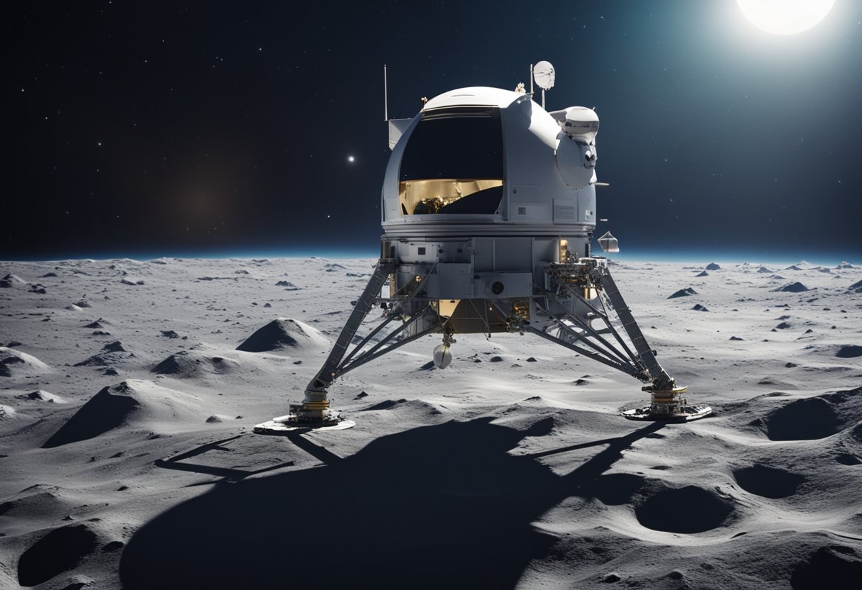 In the lunar orbit, a spacecraft conducts scientific experiments while orbiting the moon