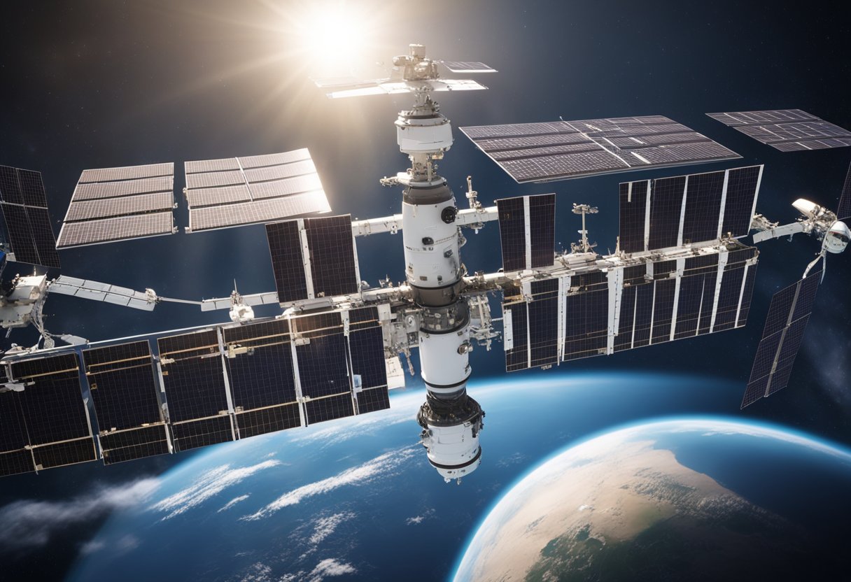The International Space Station orbits Earth, with solar panels gleaming in the sunlight as it conducts public engagement and education activities