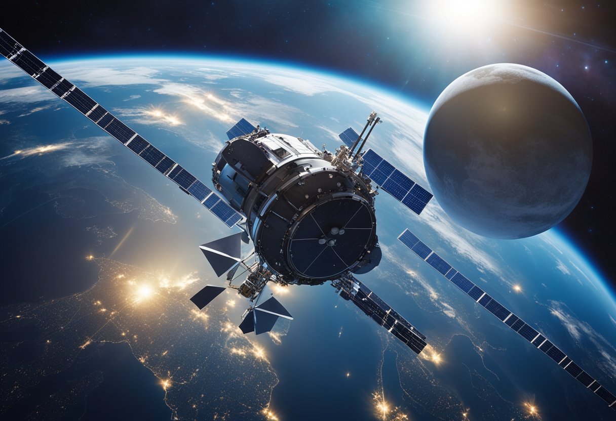 A network of orbiting satellites and advanced defense systems monitor and protect the vast expanse of outer space, ensuring compliance with updated space treaties