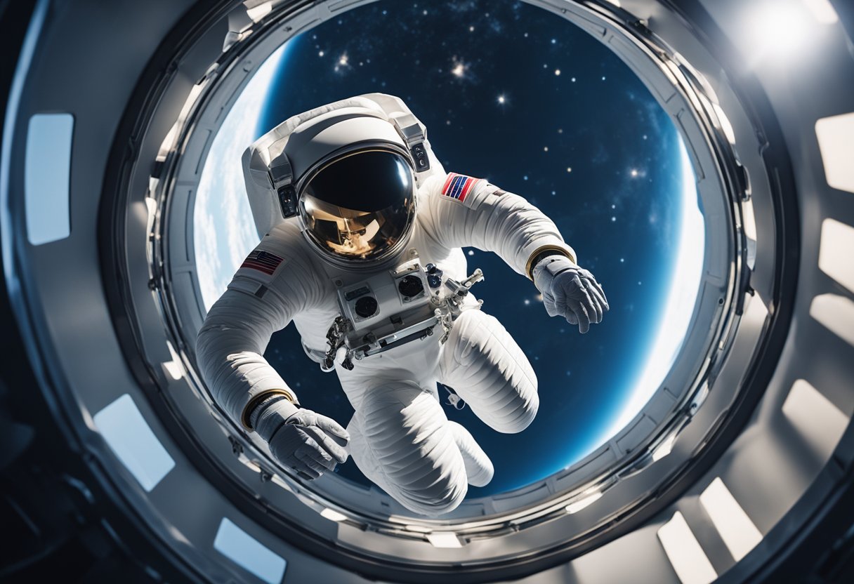 A sleek, high-tech space suit floats gracefully in microgravity, showcasing advanced mobility features