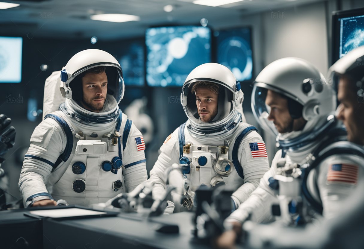 A group of astronauts undergo rigorous training, working together to solve complex problems and demonstrate psychological resilience