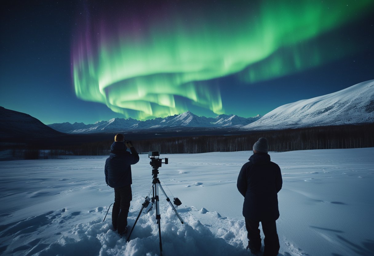 People outdoors, watching auroras. Satellites malfunction. Power grid affected. Radio signals disrupted. Scientists monitor space weather