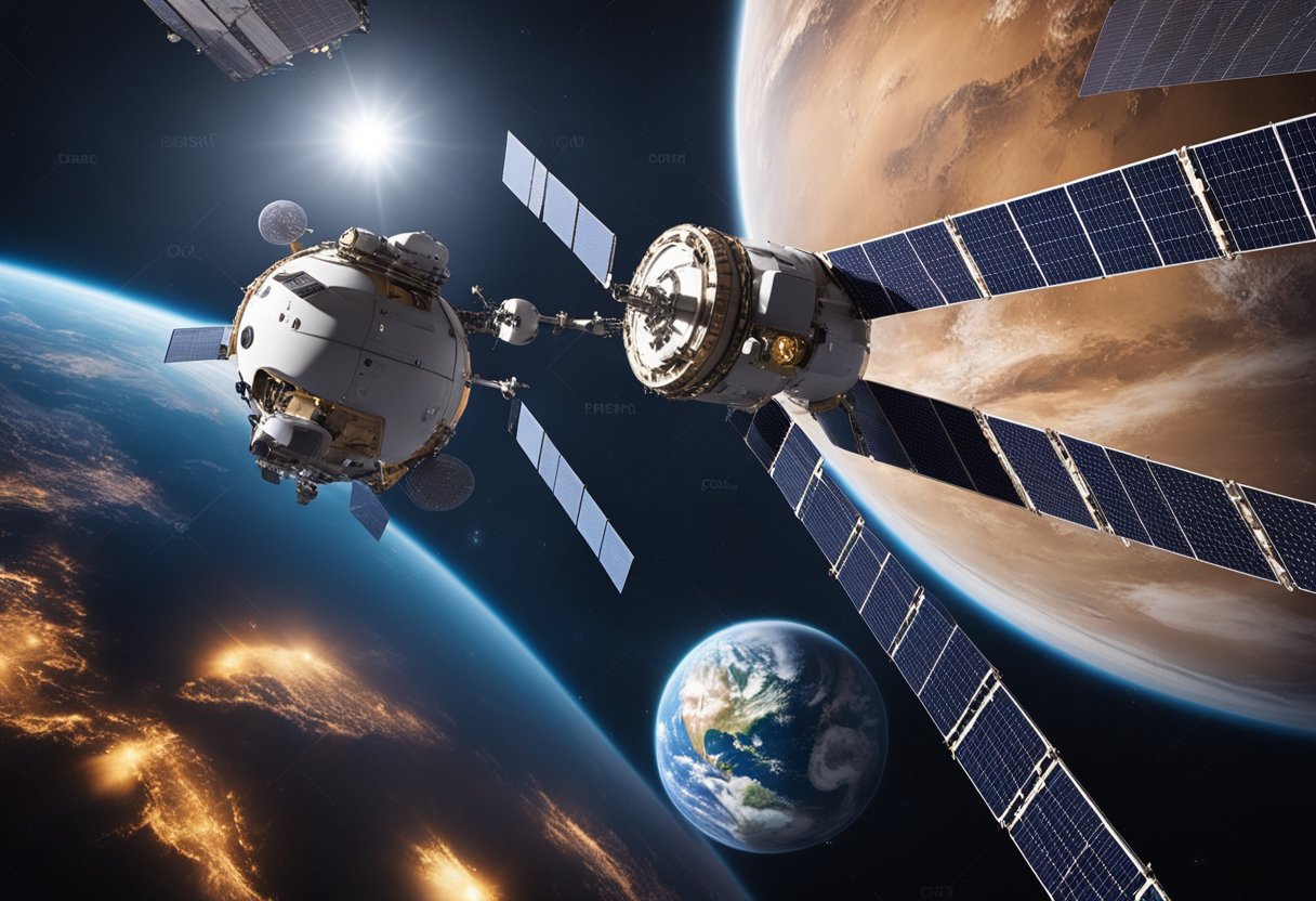 An array of unmanned spacecraft orbiting Earth, Mars, and beyond, each equipped with advanced technology and instruments for scientific exploration