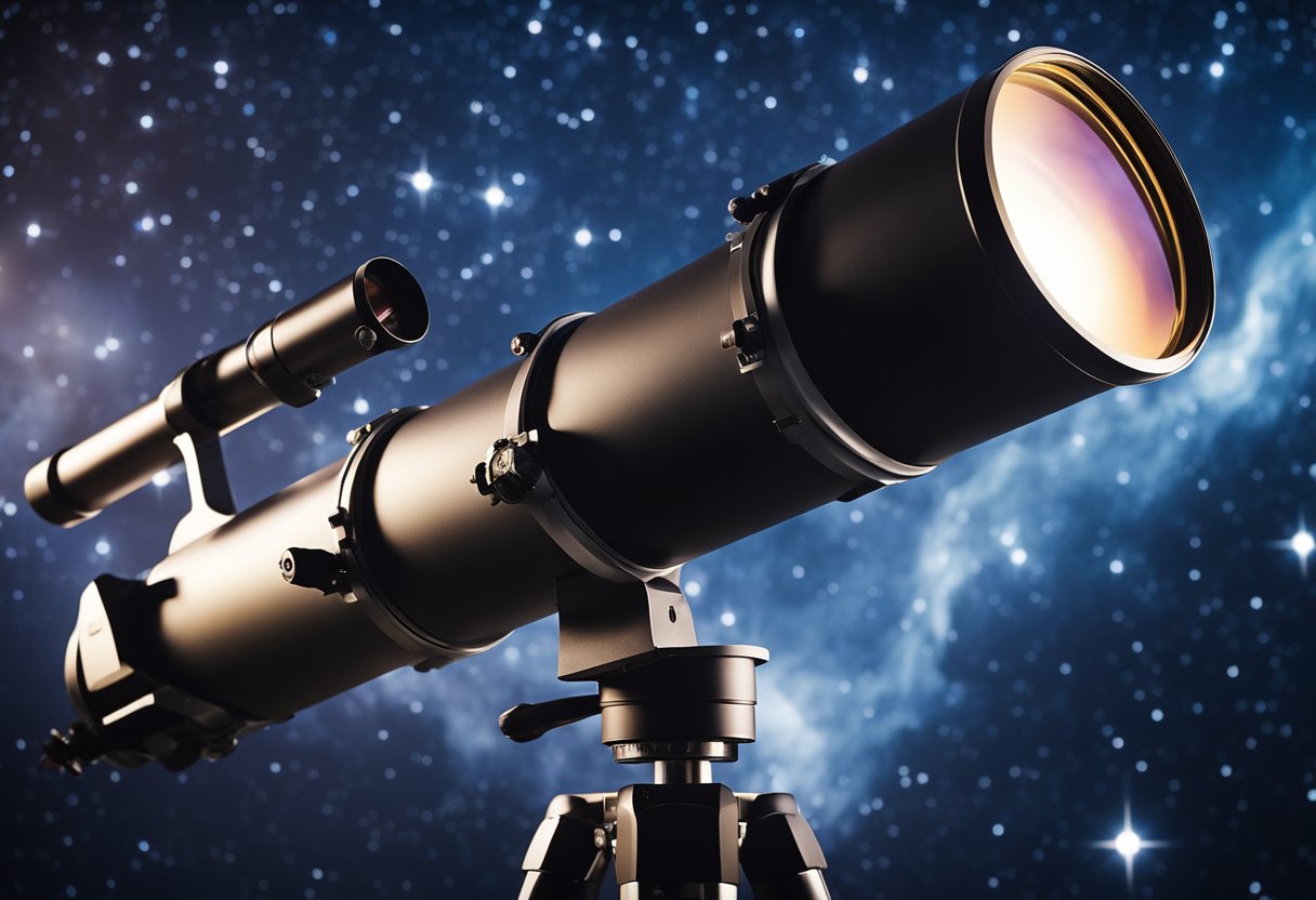 Extraterrestrial Life Search: A telescope scans the night sky, searching for signs of extraterrestrial life. The stars twinkle in the darkness as the telescope's lens focuses on distant galaxies
