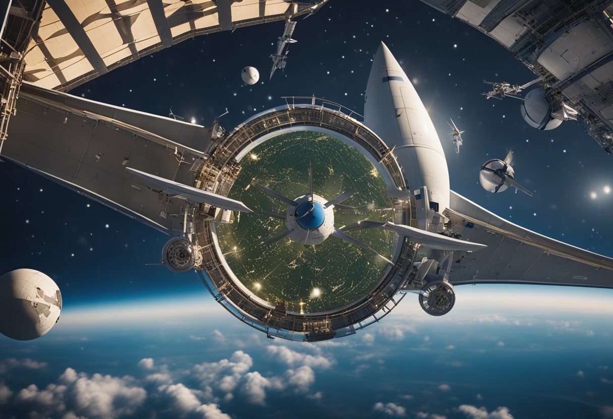 Airplanes and rockets navigate through regulated airspace. Laws govern space tourism