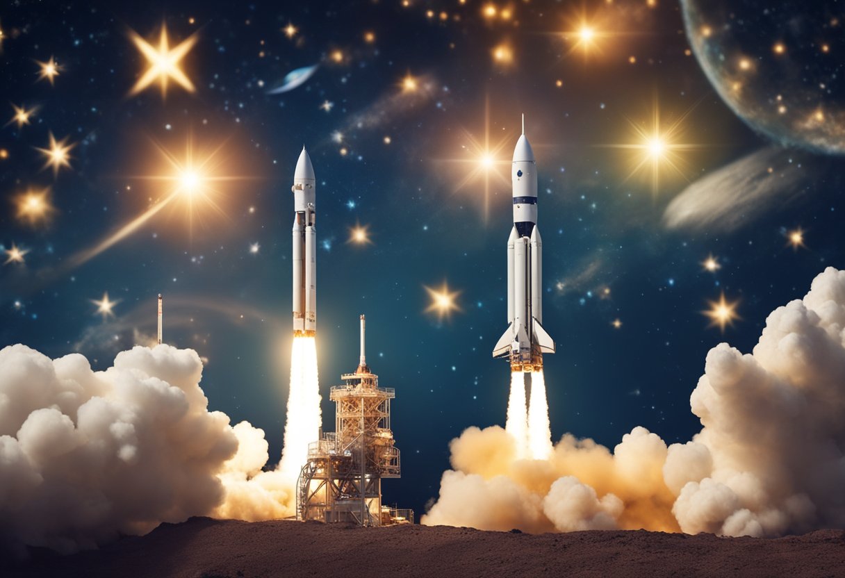 Cultural Significance of Space Exploration - A rocket launches from Earth, surrounded by stars and planets, symbolizing the cultural significance of space exploration