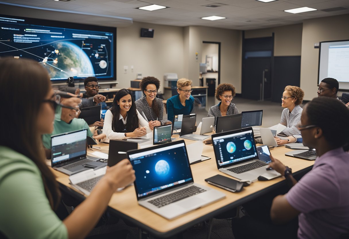 Teachers engage in professional development on space exploration, using interactive technology and hands-on activities to enhance their education curriculum