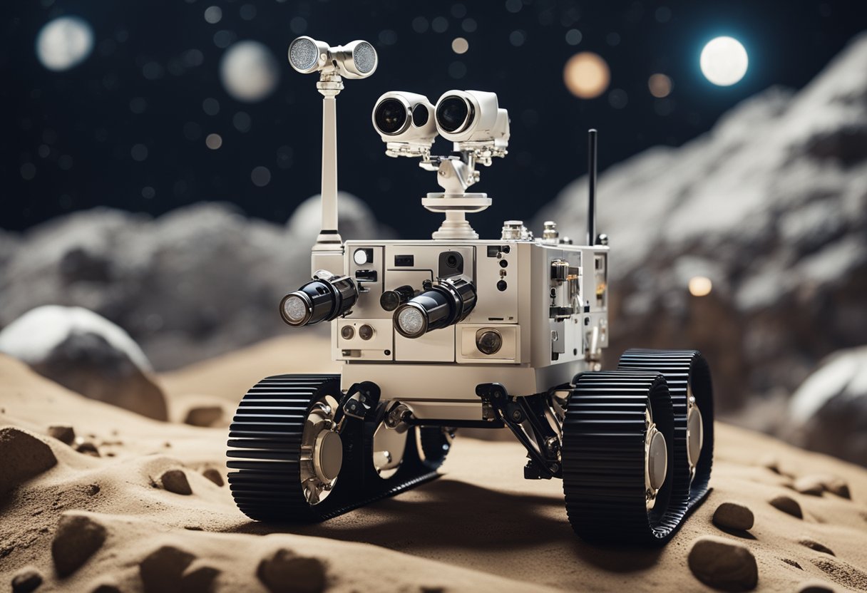 A lunar rover transmits data to a control center, showcasing the legacy and knowledge imparted by ongoing lunar exploration