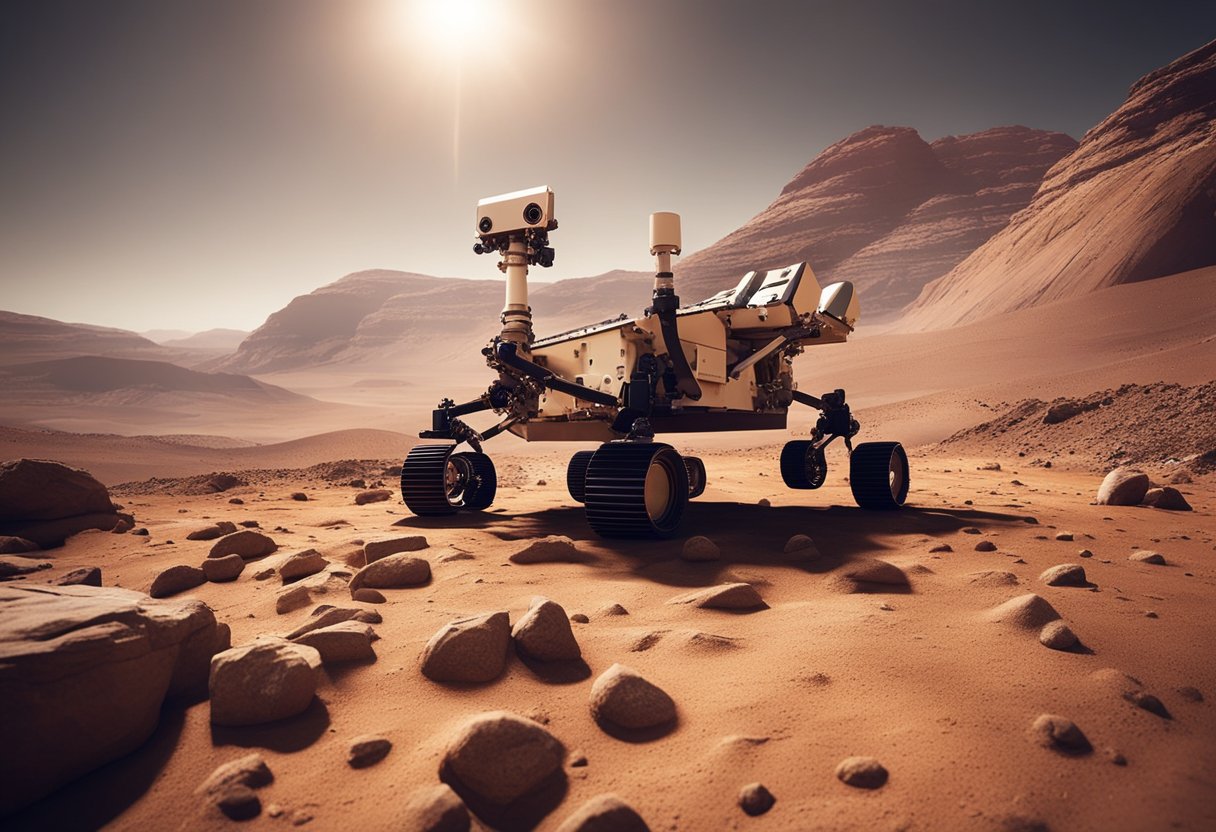 Mars Rover Updates: The Mars rover explores the rocky terrain, sending back images of the red planet's surface and collecting data for scientists on Earth