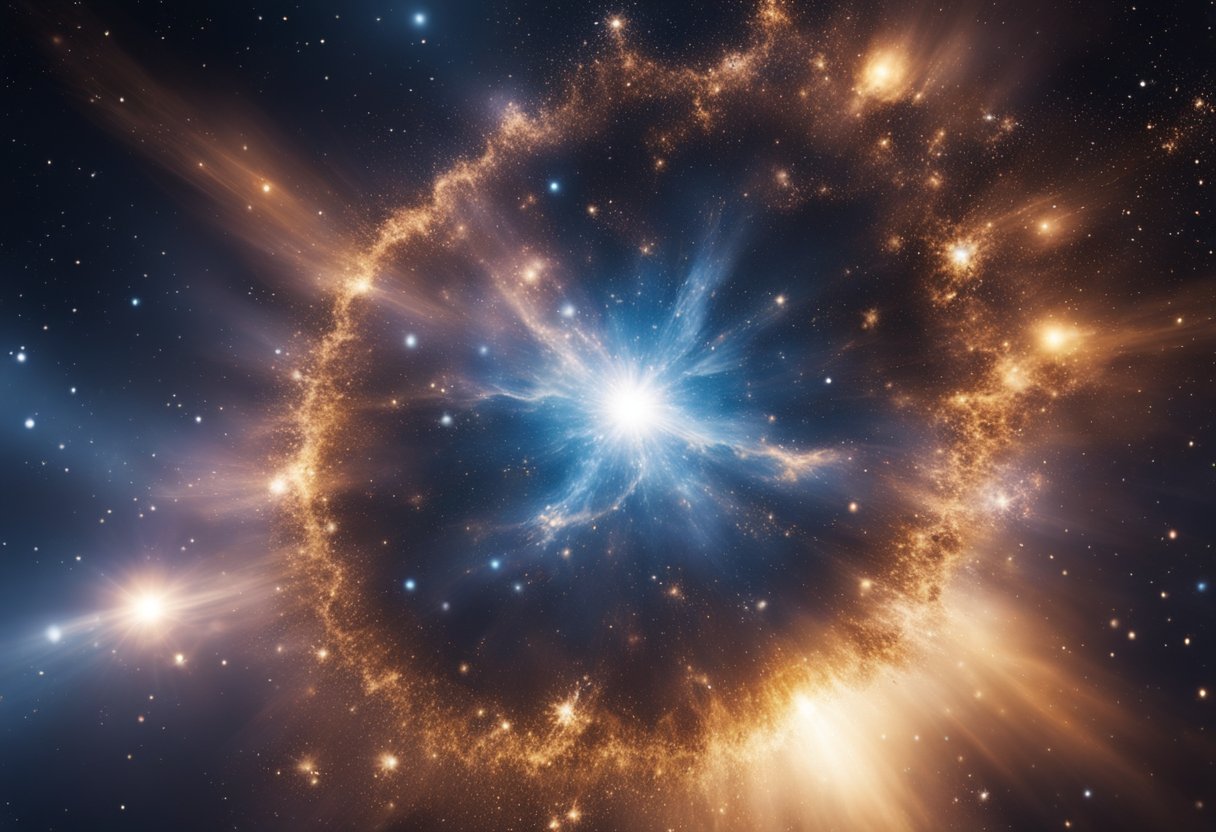 A supernova explodes, scattering stardust across the cosmos. New stars form from the remnants, as the universe's mysteries unfold