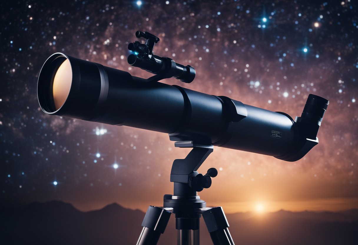 A telescope points towards the night sky, capturing the ethereal glow of newly discovered nebulae. The stars twinkle against the dark backdrop, highlighting the cosmic beauty of these celestial wonders