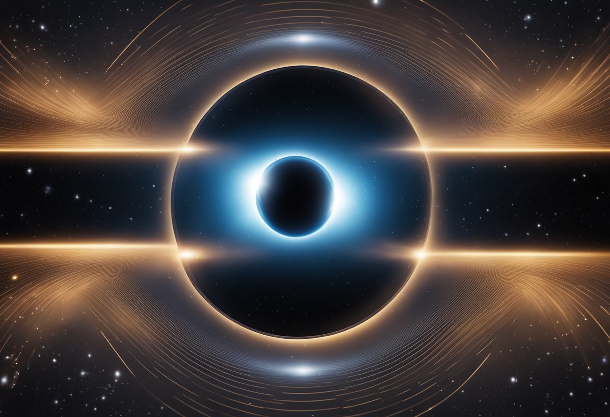 A telescope captures light bending around a massive black hole, revealing its event horizon and accretion disk