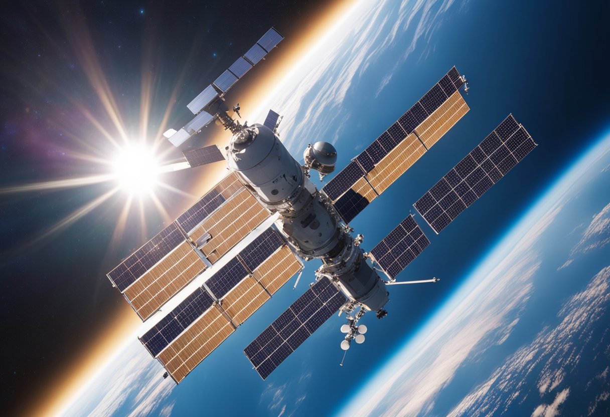 International Space Station Updates - The International Space Station orbits Earth, solar panels gleaming in the sunlight, while astronauts conduct experiments inside