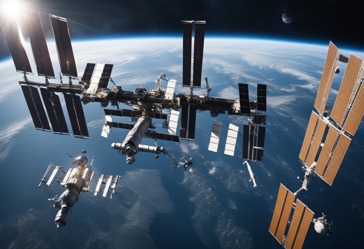 The International Space Station floats in orbit, surrounded by futuristic spacecraft and robotic arms. A montage of past and future missions highlights its legacy