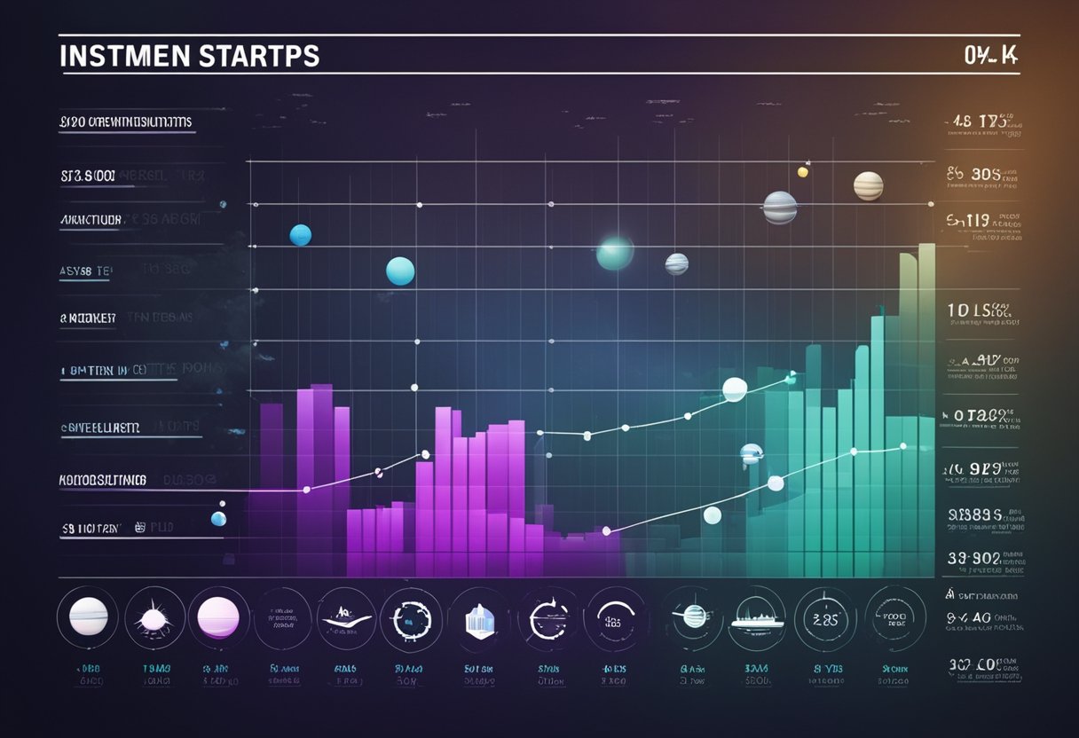 A graph showing investment trends in space startups, with sectors and segments clearly labeled and color-coded for easy understanding