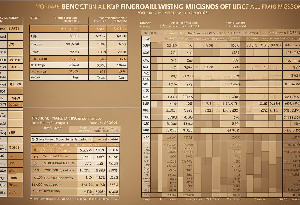 A chart displaying the financial breakdown of budget and funding for manned Mars missions. Graphs and figures show allocation of resources