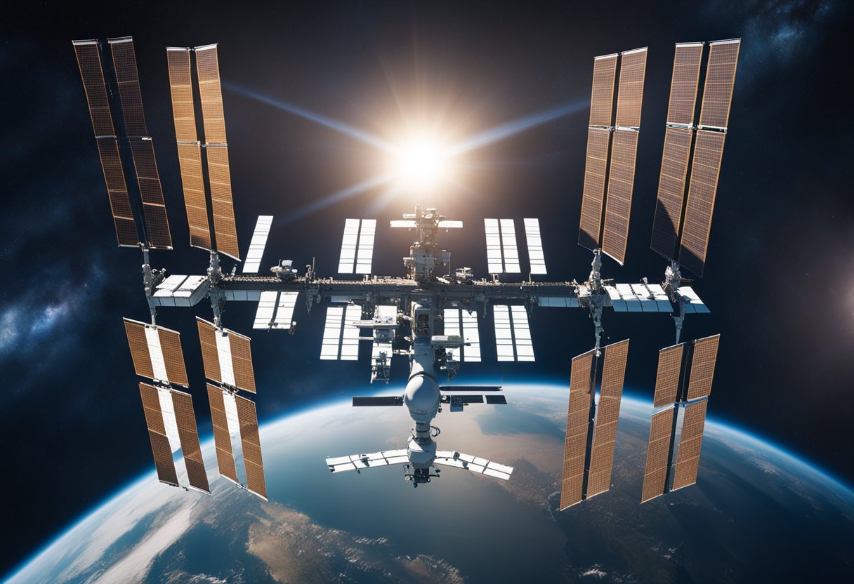 The International Space Station orbits Earth, facing challenges and risks like micrometeoroids and space debris