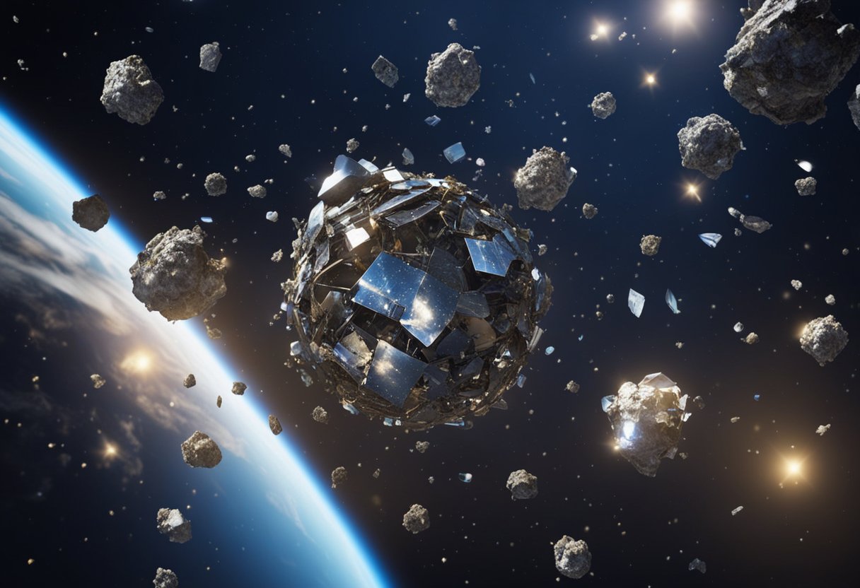 Orbital debris accumulates rapidly in space, posing future concerns. Debris fragments collide, creating more fragments, perpetuating the growth rate