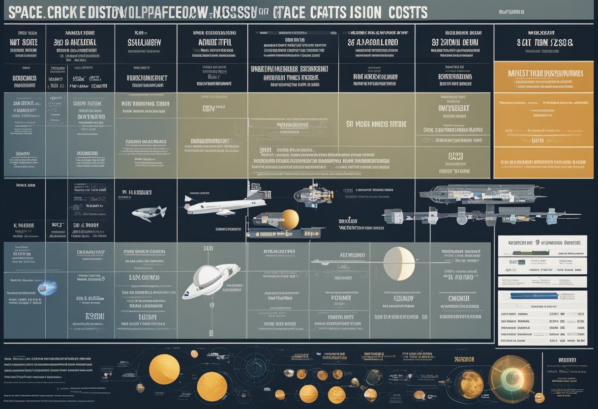 A chart showing the breakdown of space mission costs, with categories such as launch vehicles, spacecraft development, and mission operations