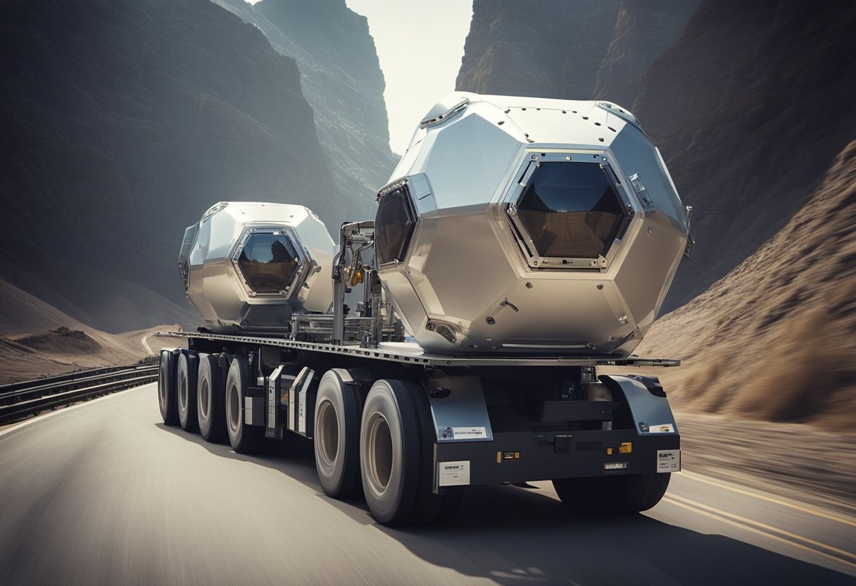Advanced materials being transported to a space habitat construction site, with economic considerations in mind