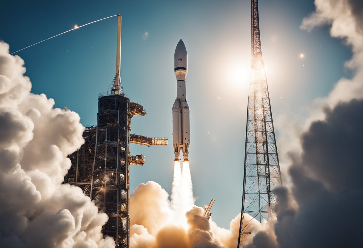 A rocket launches into space as satellites orbit above. A virtual event showcases future space missions
