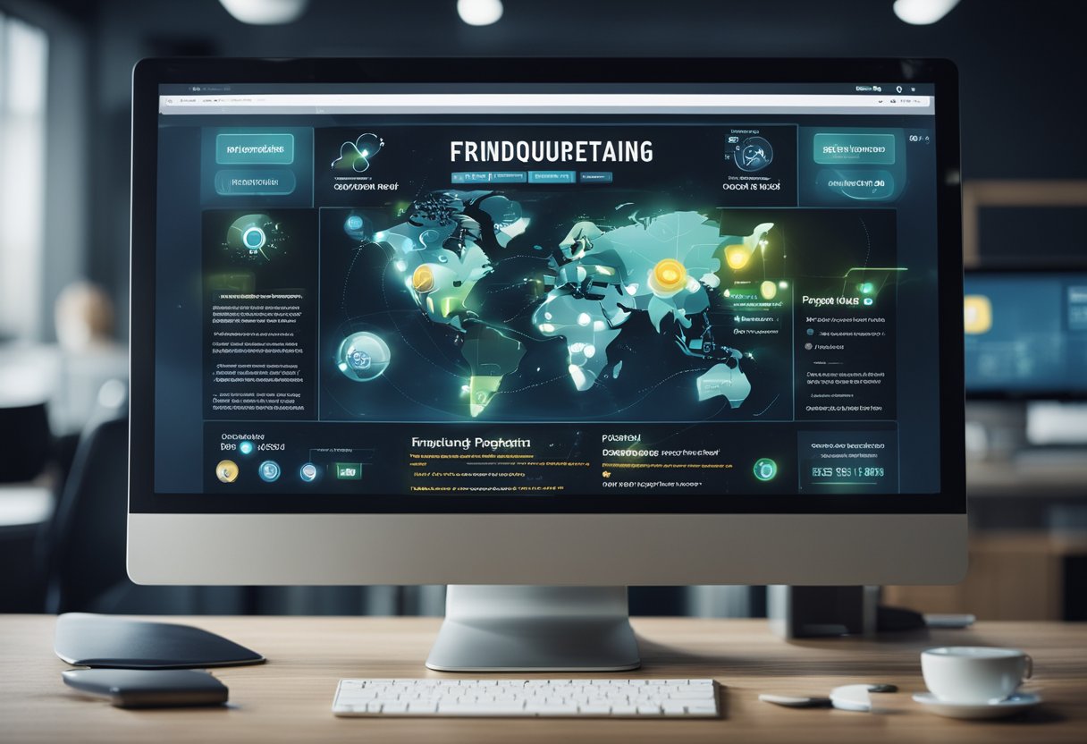 A computer screen displaying a crowdfunding platform with "Frequently Asked Questions" about a space project. Icons of funding options and project details are visible