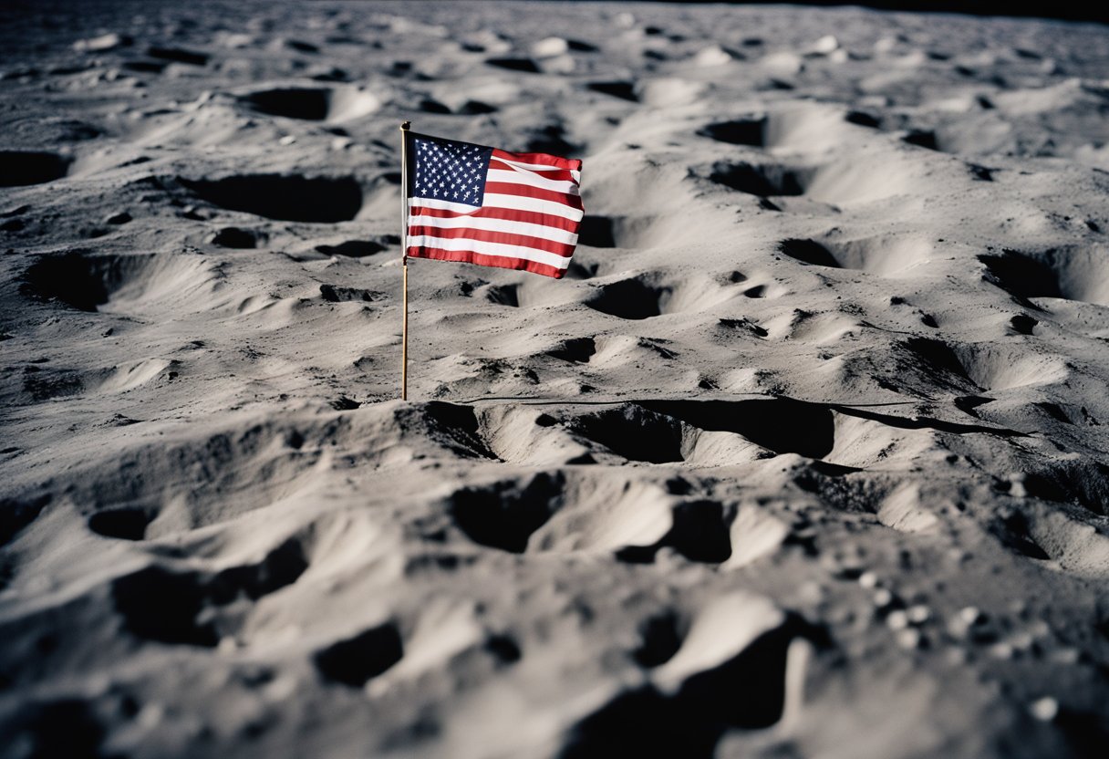 Apollo landing sites preserved, with American flags still standing, footprints undisturbed, and lunar module remnants intact