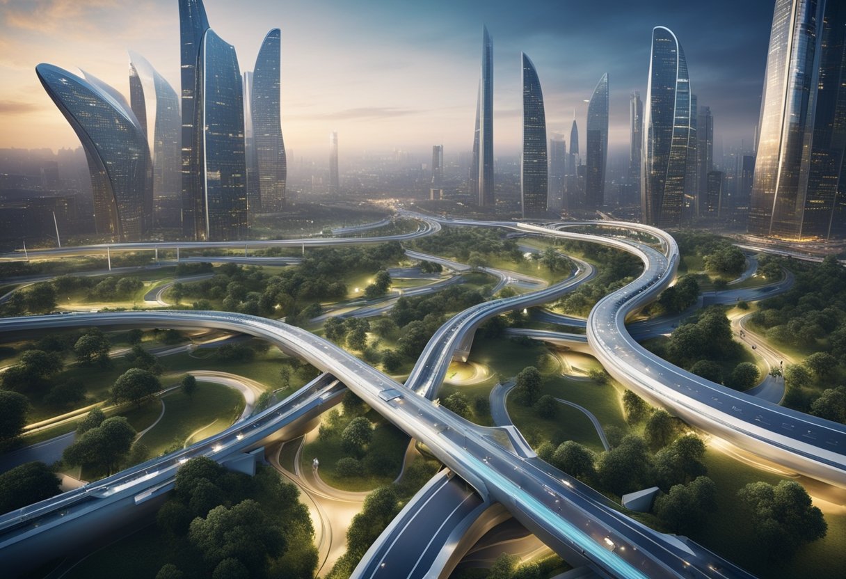 Emerging space nations prioritize sustainable development amidst climate change. Renewable energy sources power futuristic cities. Eco-friendly transportation systems connect urban and rural areas
