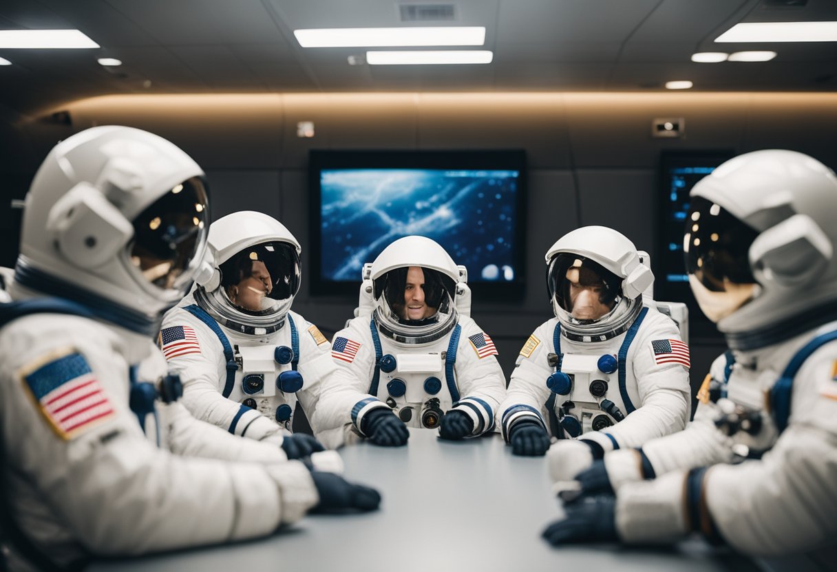 Astronauts engage in open communication, displaying teamwork and psychological support