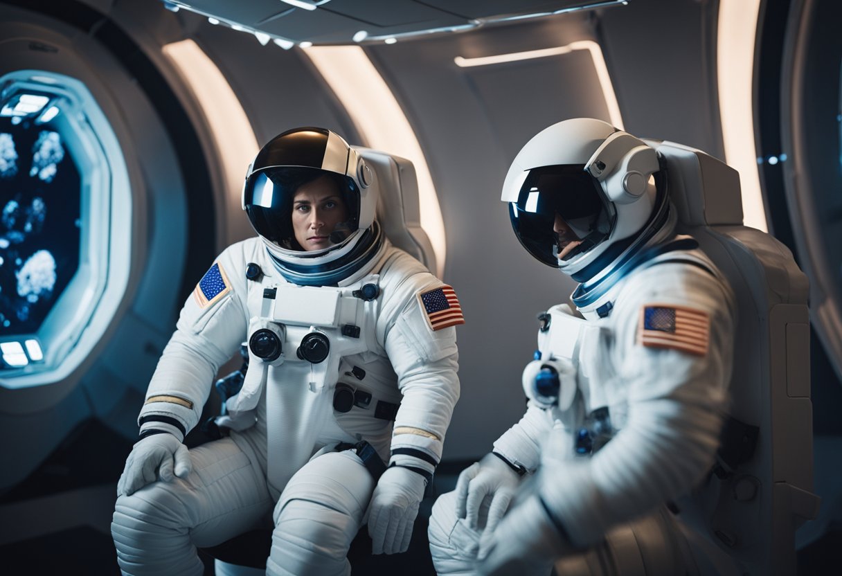 Astronauts undergo psychological training in a simulated space environment. Virtual reality and counseling sessions help prepare them for the mental challenges of space travel